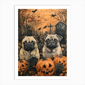 Halloween Pugs Watercolor 1 Art Print