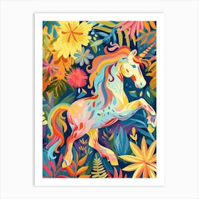 Floral Unicorn Galloping Fauvism Inspired 2 Art Print