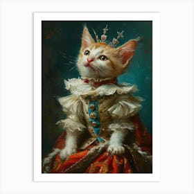 Cat With A Crown Royal Rococo Painting Inspired 3 Art Print