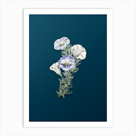 Vintage Sky Blue Alona Flower Botanical Art on Teal Blue n.0420 Art Print