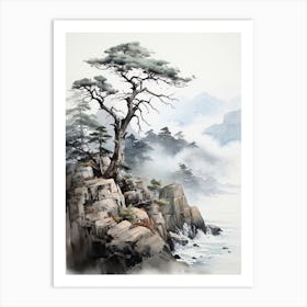 Tojinbo Cliffs In Fukui, Japanese Brush Painting, Ukiyo E, Minimal 1 Art Print