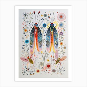 Colourful Insect Illustration Lacewing 6 Art Print