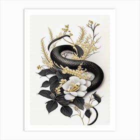 Black Rat Snake Gold And Black Art Print