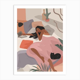 Illustration Of A Woman Laying In Bed Art Print