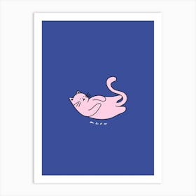 Blue And Pink Meow Cat Art Print