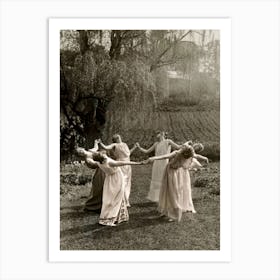 Circle of Witches Dancing - Ritual Pagan Ladies Dance 1921 Vintage Art Deco Remastered Photograph - Spiritual Witchy Fairytale Fairies Witchcraft Spells Calling the Moon Goddess Selene Mayday or Midsummer 2 Art Print