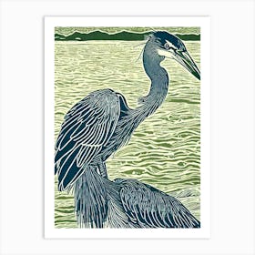 Great Blue Heron Linocut Bird Art Print