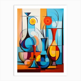 Still Life II, Abstract Vibrant Painting in Cubism Picasso Style Art Print