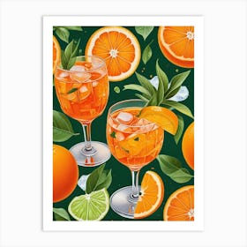 Aperol Spritz Pattern Cocktail Oranges Kitchen Art Art Print (1) Art Print