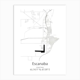 Escanaba,United States Minimalist Map Art Print