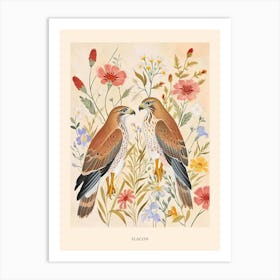 Folksy Floral Animal Drawing Flacon 2 Poster Art Print