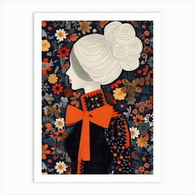 Lady In Black And Orange Art Print