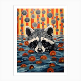 A Raccoons Swimming Lake In The Style Of Jasper Johns 2 Art Print