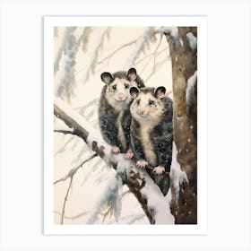 Winter Watercolour Opossum 1 Art Print