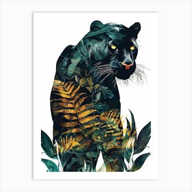 Double Exposure Realistic Black Panther With Jungle 39 Art Print