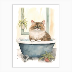Himalayan Cat In Bathtub Botanical Bathroom 7 Art Print