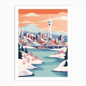 Vintage Winter Travel Illustration Vancouver Canada 3 Art Print