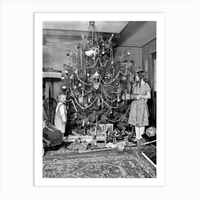 Christmas Tree and Toys, Vintage Black and White Old Photo Art Print