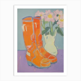 Painting Of Flowers And Cowboy Boots, Oil Style 3 Art Print