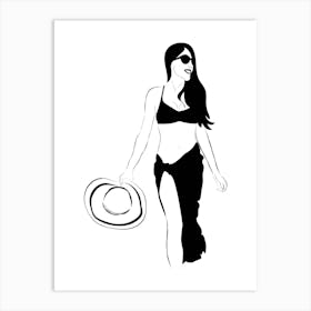 Woman In Bikini And Hat Vector Art Print