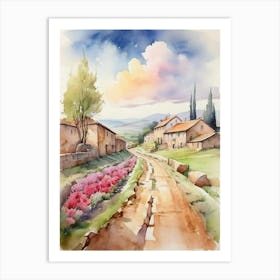 Watercolor Of A Country Road.2 Art Print