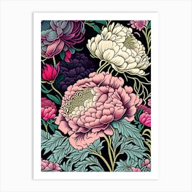 Borders And Edges Peonies Colourful 1 Drawing Art Print