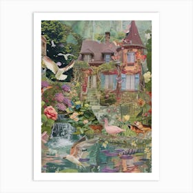 Collage Fairy Village Pond Monet Scrapbook 4 Art Print