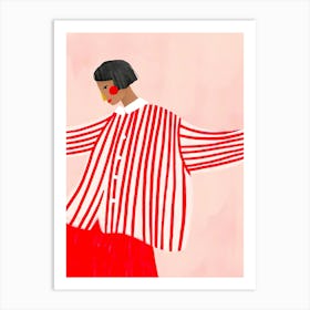 Woman In Red And White Stripes Art Print