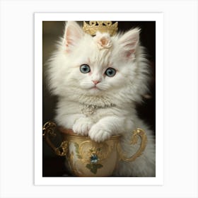 White Kitten In A Teacup Art Print