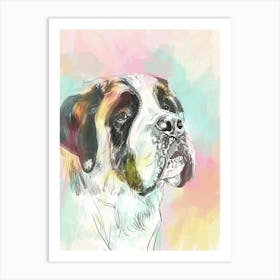 St Bernard Dog Pastel Line Watercolour Illustration  1 Art Print
