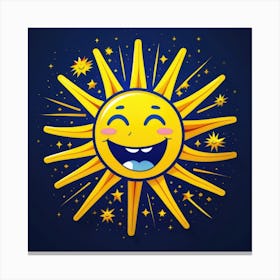 Lovely smiling sun on a blue gradient background 121 Canvas Print