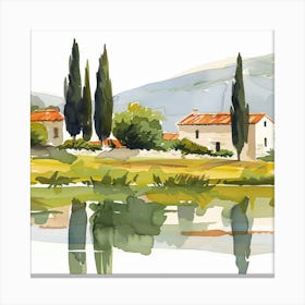 Watercolor Of Cypress Trees Canvas Print