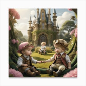 Two Boys In Front Of A Castle Canvas Print