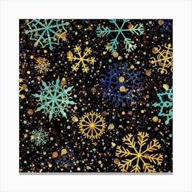 Gold Teal Snowflakes Gold Abstract Christmas Canvas Print