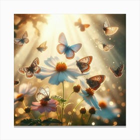 Butterflies And Daisies Canvas Print