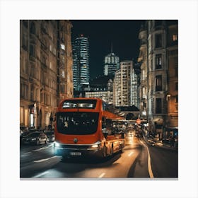 City Bus At Night Canvas Print