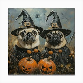 Halloween Pugs In Oil 13 Canvas Print