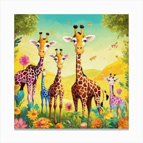 Giraffes In The Garden Canvas Print