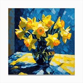 Palette Knife Painting, Daffodils in Glass Vase Canvas Print
