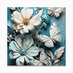 Paper Flowers And Butterflies Canvas Print