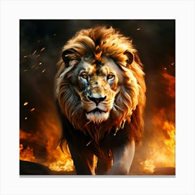 Lion In Flames 1 Canvas Print