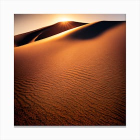 A Windswept Desert Dune Its Ridges Casting Dramatic Shadows In The Fiery Setting Sun (3) Canvas Print