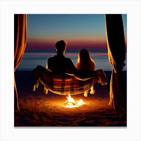 Romantic Couple On The Beach At Sunset Canvas Print