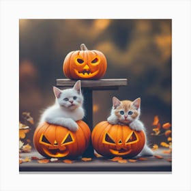 Cute Kittens In Pumpkins Canvas Print