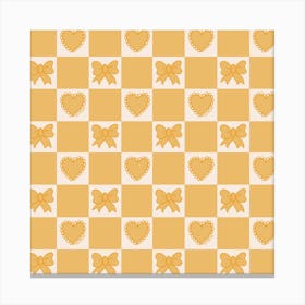 Gold Bow Checkered Print Canvas Print