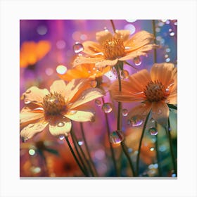 Cosmos Flowers With Water Droplets Canvas Print