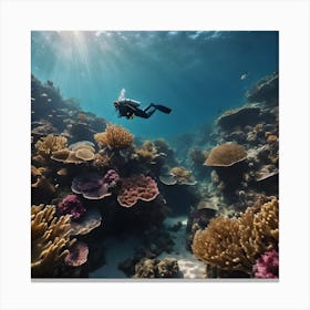Coral Reef With Diver Canvas Print