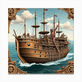 Steampunk Old Ship Cubism Style Canvas Print