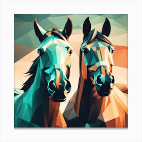 Two Horses In Teal And Orange Polyart Canvas Print