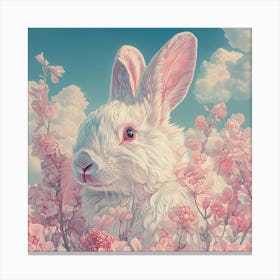 White Rabbit In Pink Blossoms Canvas Print